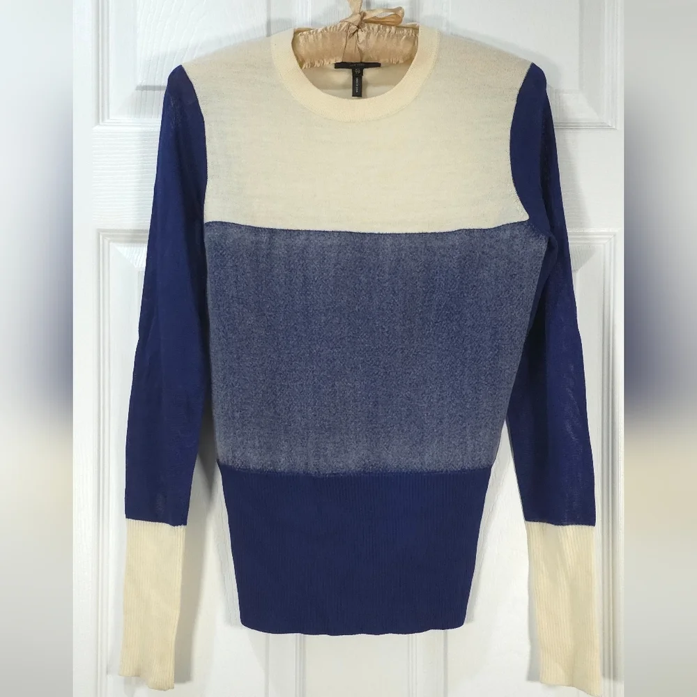 Rag & bone Navy and White Crew Neck Sweater Merino Blend XS NWOT - Picture 2 of 9